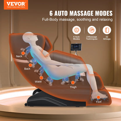 Masážne kreslo VEVOR – celotelové kreslo s nulovou gravitáciou s viacerými automatickými režimami 3D vyhrievanie Shiatsu Bluetooth reproduktor na nožičkách