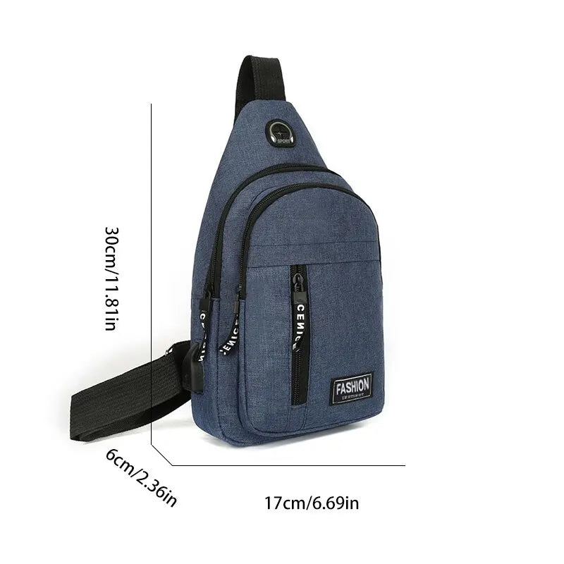 Pánska trendová biznis taška na hruď, bežné slúchadlá, crossbody taška, multifunkčná vonkajšia taška cez rameno