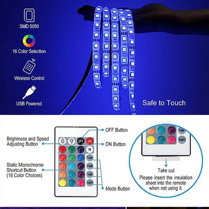 RGB 5050 LED Strip Light Bluetooth App Control 5V USB LED páska Flexibilná páska diódová páska pre spálňu Garden Party Wedding
