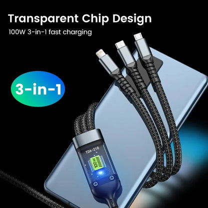 100/66W 3v1 kábel Micro USB Type C kábel pre iPhone 15 14 13 Pro Max Huawei Xiaomi Samsung S23 S22 Super rýchly nabíjací kábel