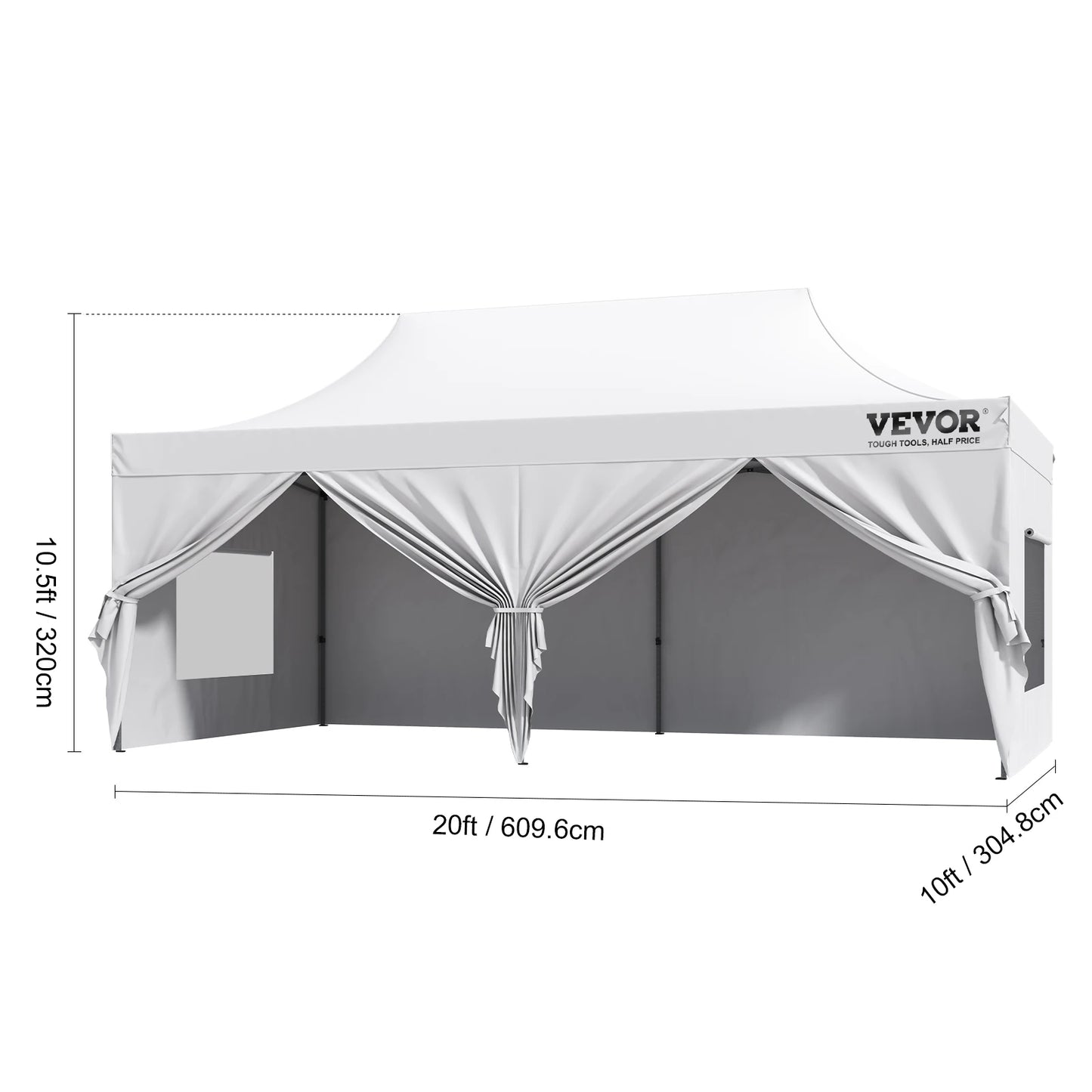 VEVOR 10x10 FT vysúvacia strieška s odnímateľnými bočnicami Prenosný altánok a taška na kolieskach UV odolný vodotesný stan na terasu