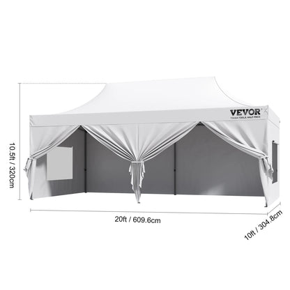 VEVOR 10x10 FT vysúvacia strieška s odnímateľnými bočnicami Prenosný altánok a taška na kolieskach UV odolný vodotesný stan na terasu