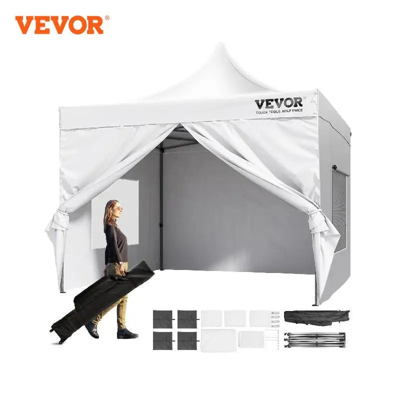VEVOR 10x10 FT vysúvacia strieška s odnímateľnými bočnicami Prenosný altánok a taška na kolieskach UV odolný vodotesný stan na terasu