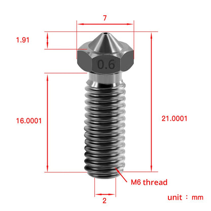 TWO TREES 0.6mm Hardened Steel Volcano Nozzle with M6 Thread