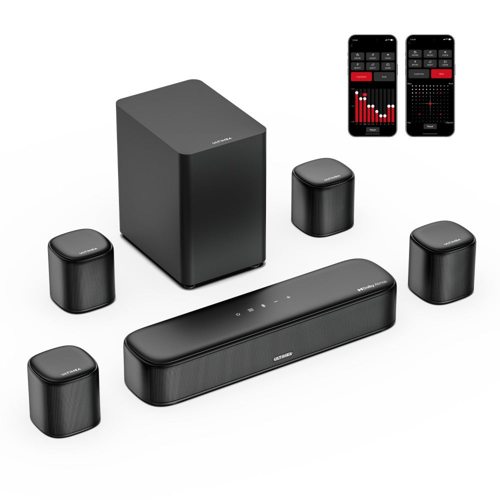 Ultimea Aura A60 7.1 Soundbar, Smart APP &amp; Voice Control, BassMX Technology, 350W Peak Power, HDMI eARC, 4 Surround Speakers, for Smart TV