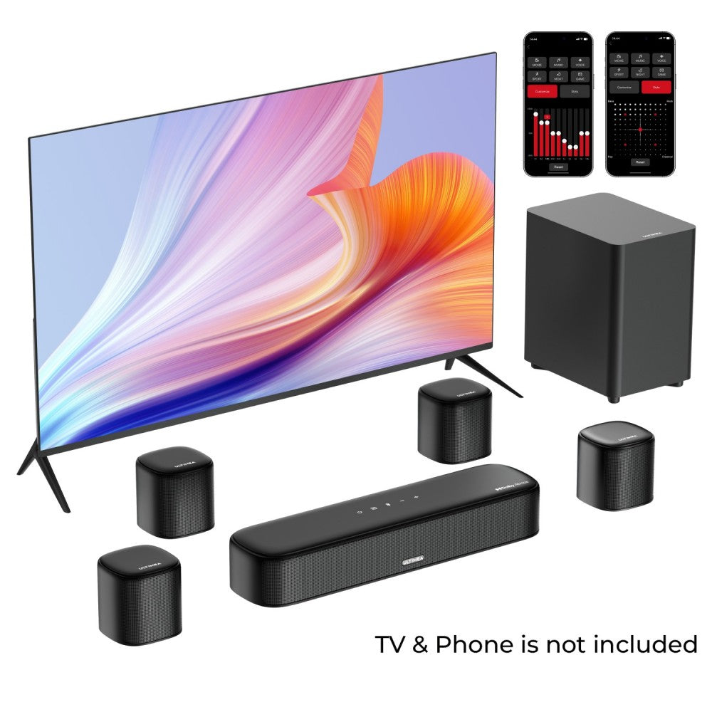 Ultimea Aura A60 7.1 Soundbar, Smart APP &amp; Voice Control, BassMX Technology, 350W Peak Power, HDMI eARC, 4 Surround Speakers, for Smart TV