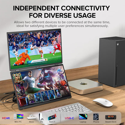 UPERFECT Delta Max 18.5-inch Dual Screen Portable Monitor, 1920*1080 IPS Screen, 100Hz Refresh Rate, 100% sRGB, Built-in Speaker, Driver Free, 360&#176; Folding, Adjustable Stand &amp; VESA Mountable, Screen Extender for Laptop PC Phone Game Console - EU Plug