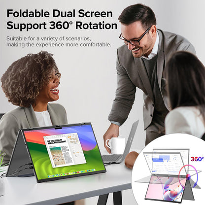 UPERFECT Delta Max 18.5-inch Dual Screen Portable Monitor, 1920*1080 IPS Screen, 100Hz Refresh Rate, 100% sRGB, Built-in Speaker, Driver Free, 360&#176; Folding, Adjustable Stand &amp; VESA Mountable, Screen Extender for Laptop PC Phone Game Console - EU Plug