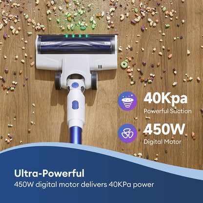 Ultenic U10 Ultra Cordless Vacuum Cleaner, 40kPa Suction, 450W Digital Motor, Self-standing, Telescopic Tube, 40min Runtime, Built-in Flashlight, 180&#176; Swivel, 1L Dustbin