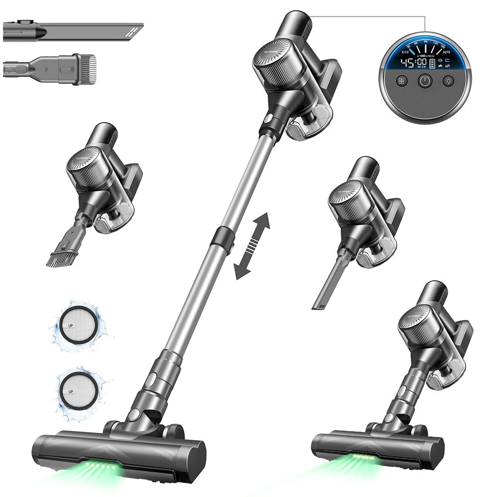 Ultenic U12 Vesla Cordless Vacuum Cleaner, 40KPa Suction, 450W Motor, 1L Dust Box, Up to 45 Mins Runtime, Removable Battery, LED Headlights,Tangle-Free Brush for Pet Hair, Hard Floor Tools