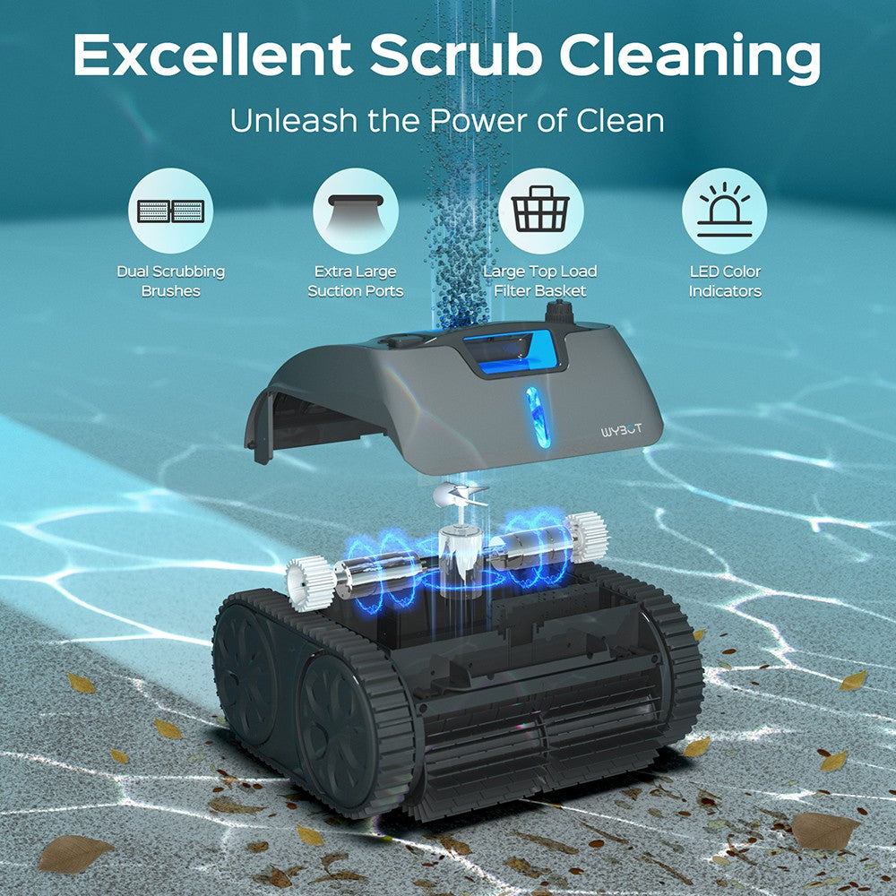 WYBOT C1 MAX Cordless Pool Robot Vacuum with APP, 180-240min Runtime, 3 Cleaning Modes, Wall Climbing, 65W Suction Power, Up to 2152sq.ft Area, Gray
