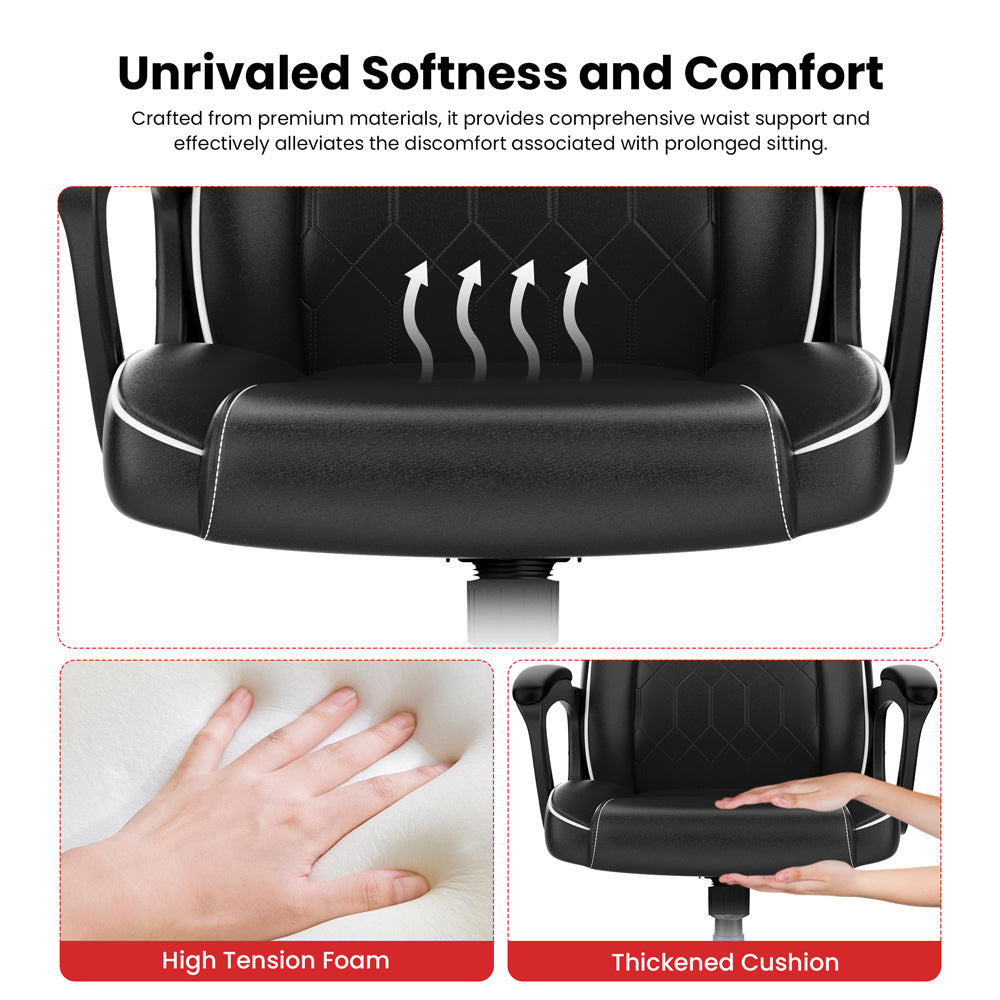 Herná kancelárska stolička ACGAM CG-4850, štandardná verzia, ergonomický dizajn, flexibilné nastavenie sklonu a výšky, kvalitná PVC kožená čalúň, elegantné polstrované podrúčky, plynulý 360° otočný systém.