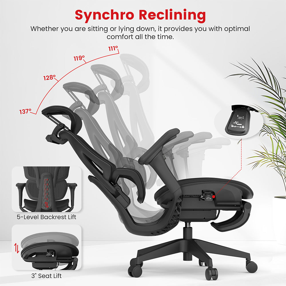 Ergonomická herná kancelárska stolička ACGAM CG-5658M s 4D nastaviteľnými podrúčkami, bedernou opierkou a nastaviteľnou opierkou hlavy.