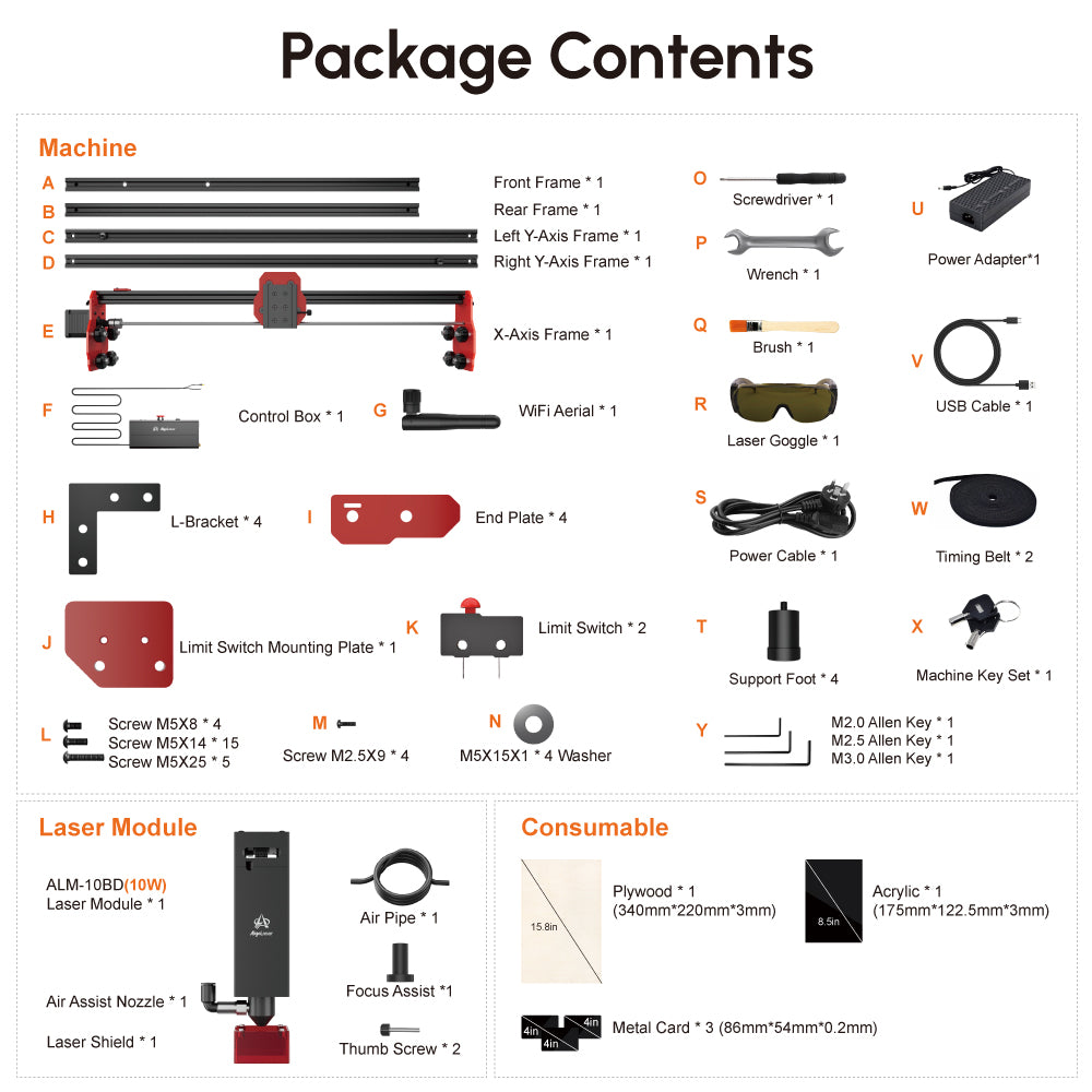 AlgoLaser DIY KIT 10W laserový gravír, dvojjadrový procesor, gravírovacia rýchlosť 12 000 mm/min, 2,4 GHz WiFi, 400*400 mm (157,5*157,5 palcov)