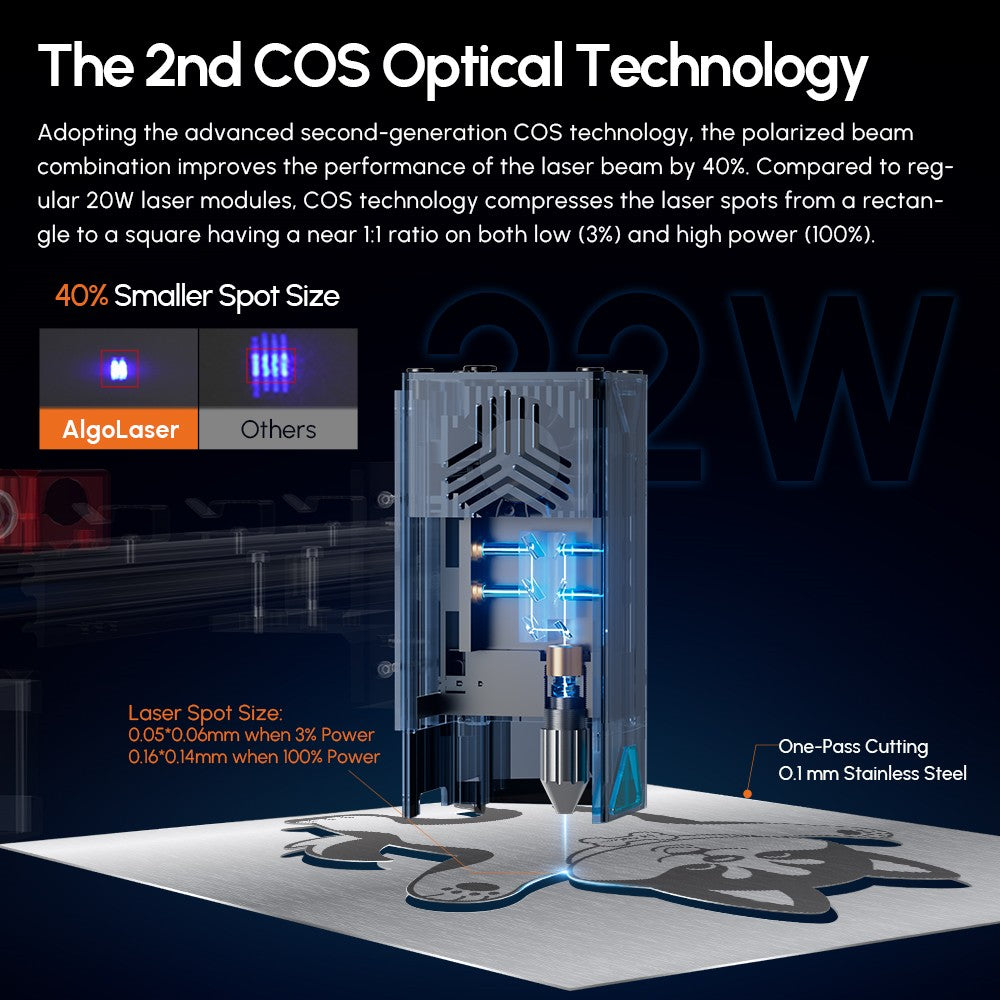 AlgoLaser Delta 22W laserový gravírovací stroj, s čerpadlom na vzduch, rýchlosť gravírovania 500 mm/s, 440*415 mm (173,2*163,4 palca)