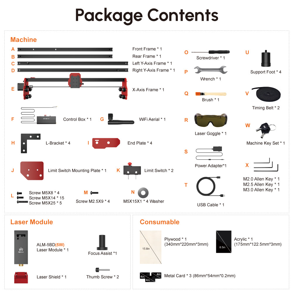AlgoLaser DIY KIT 5W laserový gravír, dvojjadrový procesor, rýchlosť gravírovania 12 000 mm/min, 2,4 GHz WiFi, 400*400 mm (157,5*157,5 palcov)