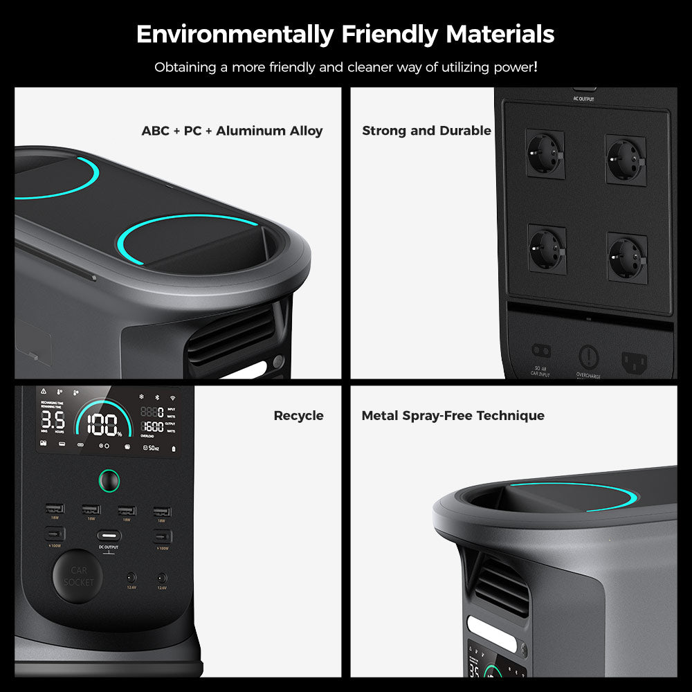 Prenosná elektráreň Ampace Andes 1500, kapacita 1462 Wh LiFePO4, solárny generátor 2400 W, úplné nabitie za 55 minút, 13 výstupných portov, 6000 cyklov, pre vonkajšie kempovanie, obytné vozidlá, záložný zdroj pre domácnosť