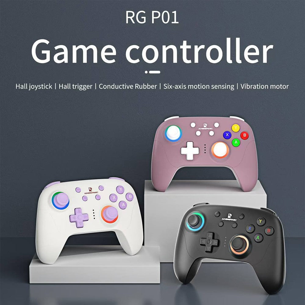 Herný ovládač ANBERNIC RG P01, Hall efektové spúšte a joystick, šesťosový gyroskop, Bluetooth/2.4G bezdrátové/káblové pripojenie, 9 hodín výdrže, kompatibilný s PC, Switch, Android, iOS, Steam - čierna