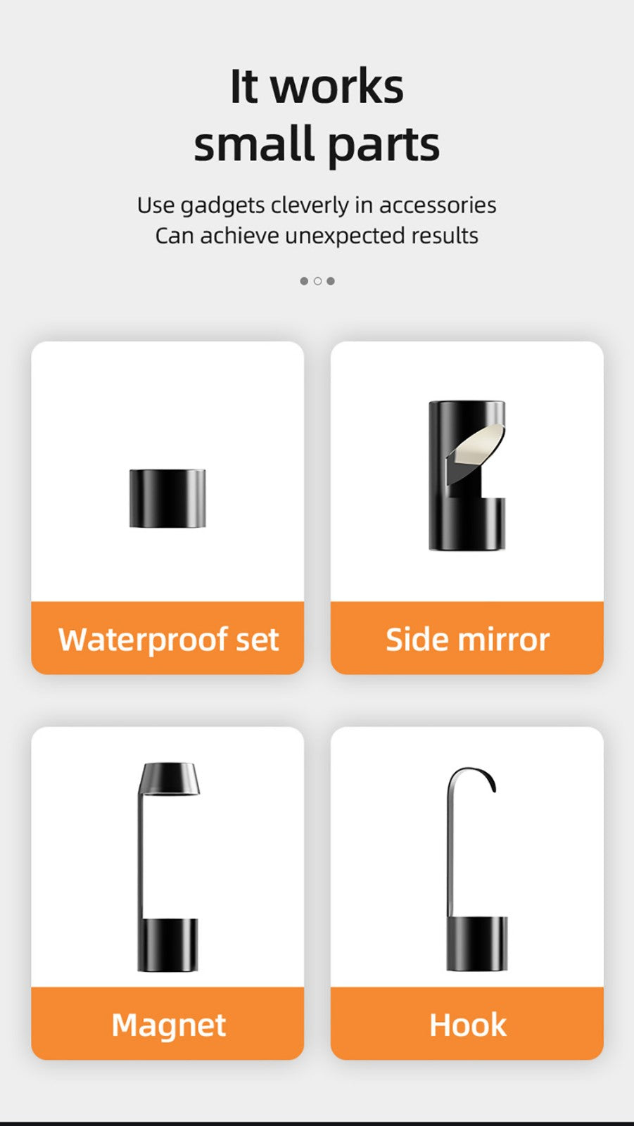 Endoskop ANESOK 113B, 4,3" IPS displej, jeden objektív, rozlíšenie 1080P, 6 nastaviteľných LED svetiel, 3 hodiny prevádzky, vodotesný IP67, 1m kábel - oranžová