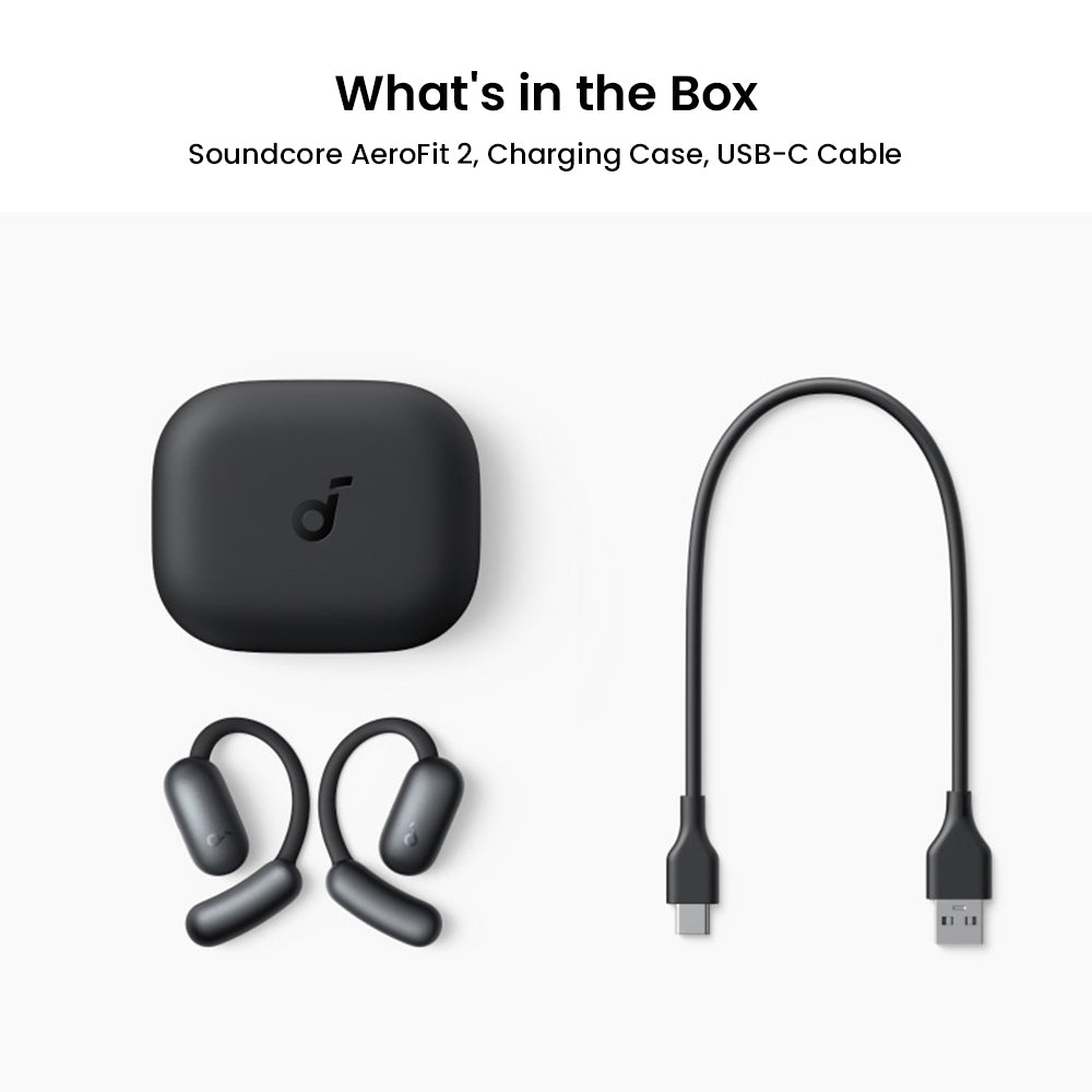 Bezdrôtové náušníky Anker Soundcore AeroFit 2 s otvoreným tvarom, nastaviteľnými háčikmi na uši, Bluetooth 5.4, Hi-Res bezdrôtový zvuk – čierna farba