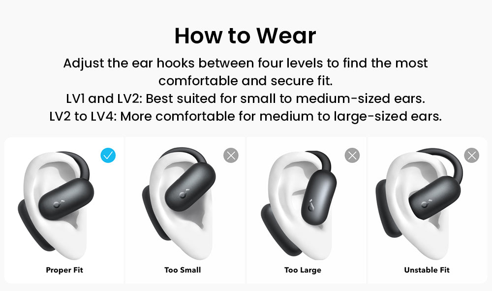 Bezdrôtové náušníky Anker Soundcore AeroFit 2 s otvoreným tvarom, nastaviteľnými háčikmi na uši, Bluetooth 5.4, Hi-Res bezdrôtový zvuk – čierna farba