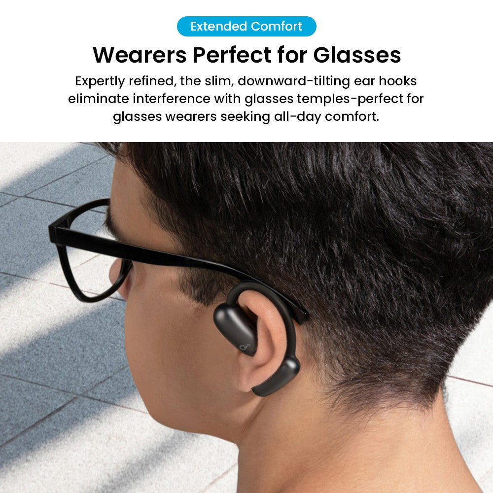 Bezdrôtové náušníky Anker Soundcore AeroFit 2 s otvoreným tvarom, nastaviteľnými háčikmi na uši, Bluetooth 5.4, Hi-Res bezdrôtový zvuk – čierna farba