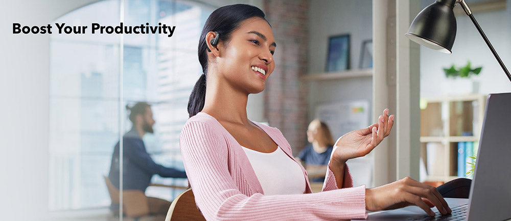 Slúchadlá Anker Soundcore AeroFit s otvorenou konštrukciou, ergonomickým háčikom na ucho, vodotesnosťou IPX7, ovládanie cez aplikáciu, až 42 hodín prehrávania – modrá