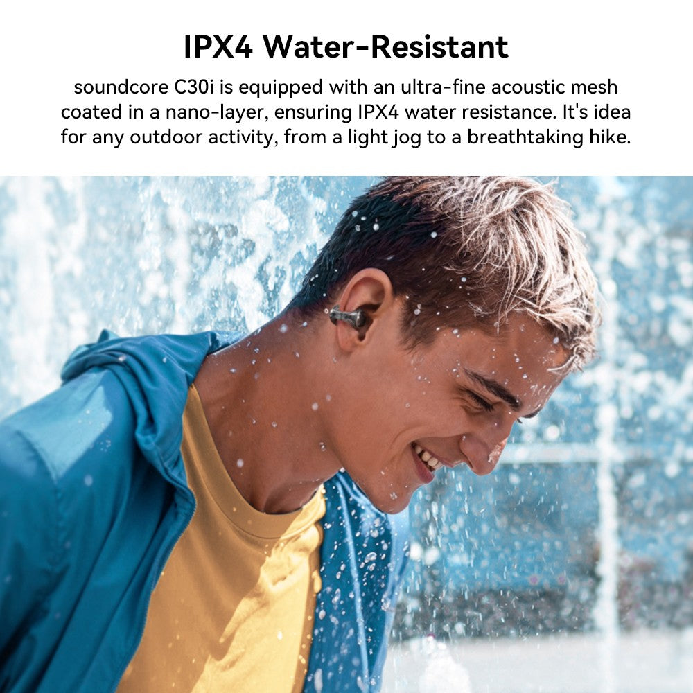 Slúchadlá Anker Soundcore C30i s otvoreným tvarom, uchylovacími háčikmi, Bluetooth 5.3, vodoodolnosťou IPX4, výdrž batérie až 30 hodín – biela