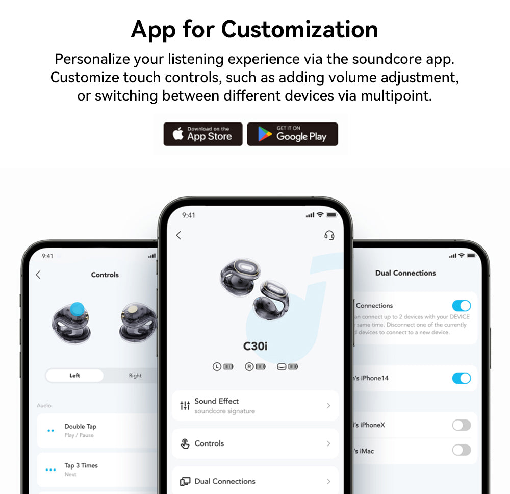 Slúchadlá Anker Soundcore C30i s otvoreným tvarom, uchylovacími háčikmi, Bluetooth 5.3, vodoodolnosťou IPX4, výdrž batérie až 30 hodín – biela