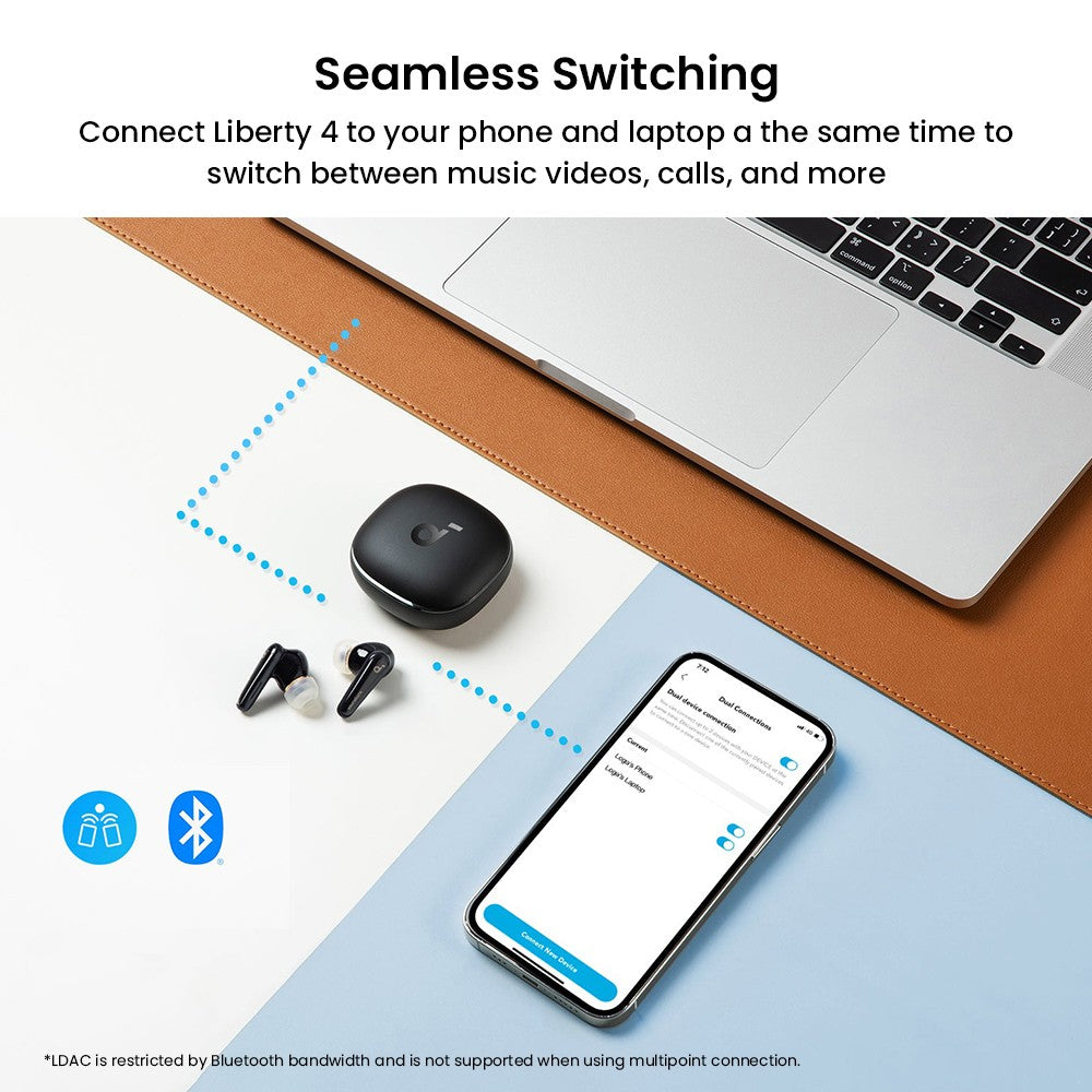Anker Soundcore Liberty 4 True Wireless ANC slúchadlá, Hi-Res bezdrátový zvuk, priestorový zvuk s dvoma režimami, senzor srdcového tepu - čierna