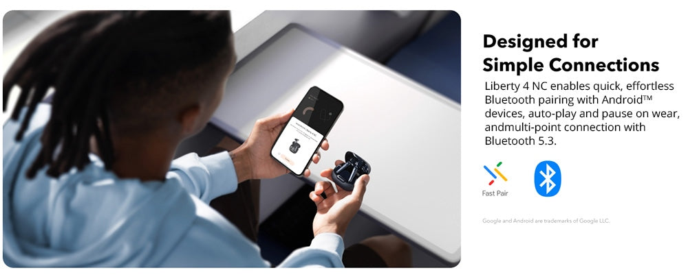 Slúchadlá Soundcore Liberty 4 NC Earbuds TWS, adaptívny systém potlačenia hluku ANC 2.0, Bluetooth 5.3, vodoodolnosť IPX4, rýchle nabíjanie – biela