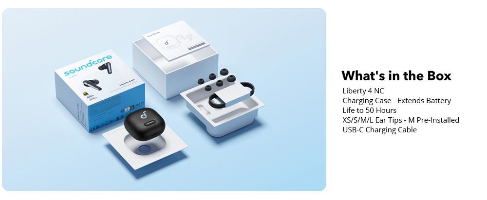 Slúchadlá Soundcore Liberty 4 NC Earbuds TWS, adaptívny potlač hluku ANC 2.0, Bluetooth 5.3, vodoodolnosť IPX4, rýchle nabíjanie – biela