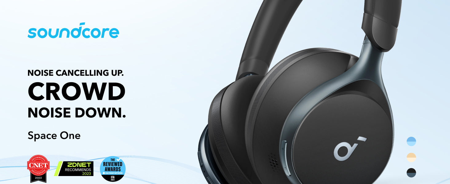 Slúchadlá Anker Soundcore Space One s potlačením hluku (ANC), ovládanie cez aplikáciu, 40 hodín s ANC zapnutým, 55 hodín s ANC vypnutým, Bluetooth 5.3 - čierna