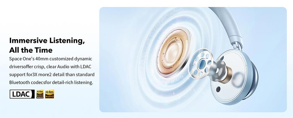 Slúchadlá Anker Soundcore Space One, aktívne potlačenie hluku, ovládanie cez aplikáciu, 40 hodín prevádzky s ANC, Bluetooth 5.3 – čierna