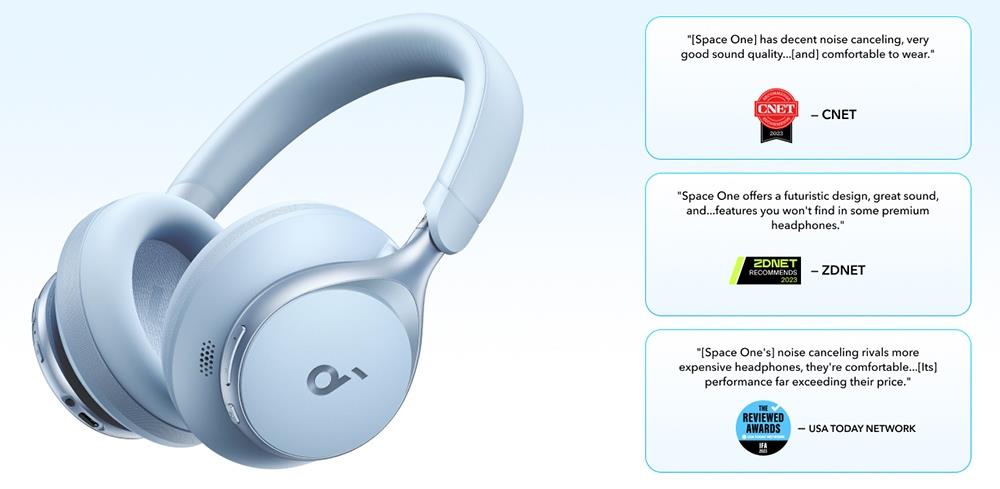 Slúchadlá Anker Soundcore Space One, aktívne potlačenie hluku, ovládanie cez aplikáciu, 40 hodín prevádzky s ANC, Bluetooth 5.3 – čierna