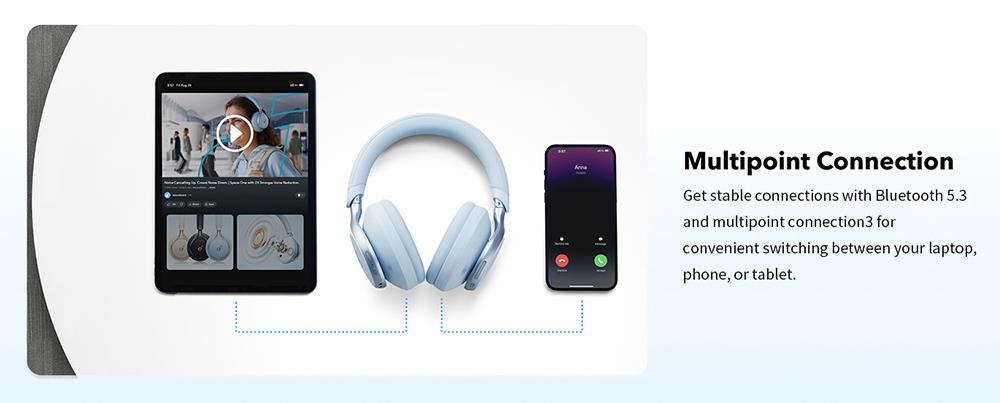 Slúchadlá Anker Soundcore Space One, aktívne potlačenie hluku, ovládanie cez aplikáciu, 40 hodín prevádzky s ANC, Bluetooth 5.3 – čierna