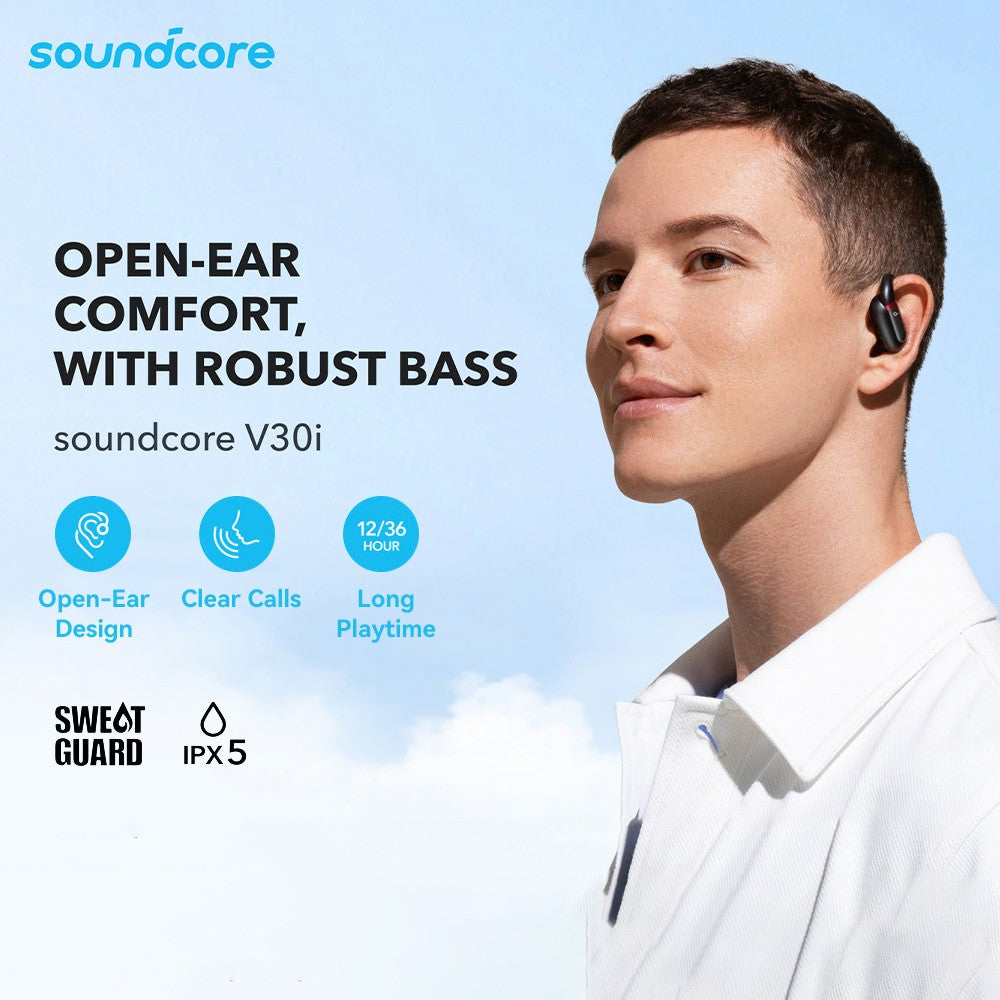Slúchadlá Anker Soundcore V30i s otvorenou konštrukciou, ergonomické háčiky na uši, Bluetooth 5.3, ovládanie cez aplikáciu, až 36 hodín prehrávania