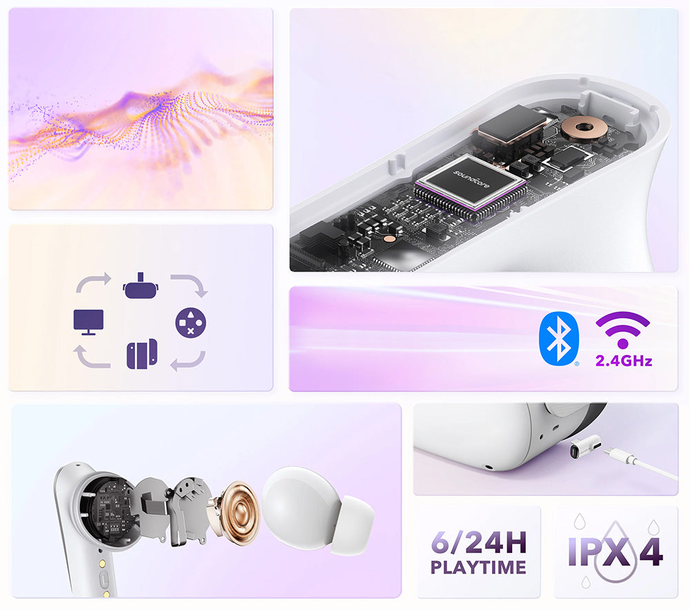 Anker Soundcore VR P10 TWS herné náušníky, kompatibilné s Meta Quest 2, Steam Deck, PS4, PS5, PC, Switch – biela