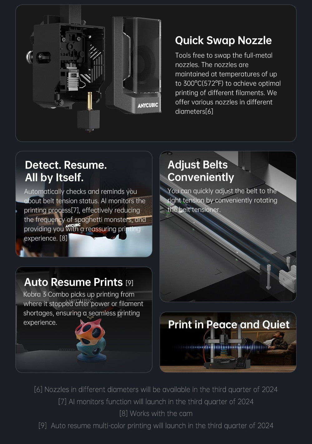 3D tlačiareň ANYCUBIC KOBRA 3 COMBO, s ACE Pro, maximálna rýchlosť 600 mm/s, dvojitý PTC vykurovovací systém, inteligentný viacfarebný tlač, automatické vyrovnanie, detekcia upchatia trysky, rozmer 250x250x260 mm