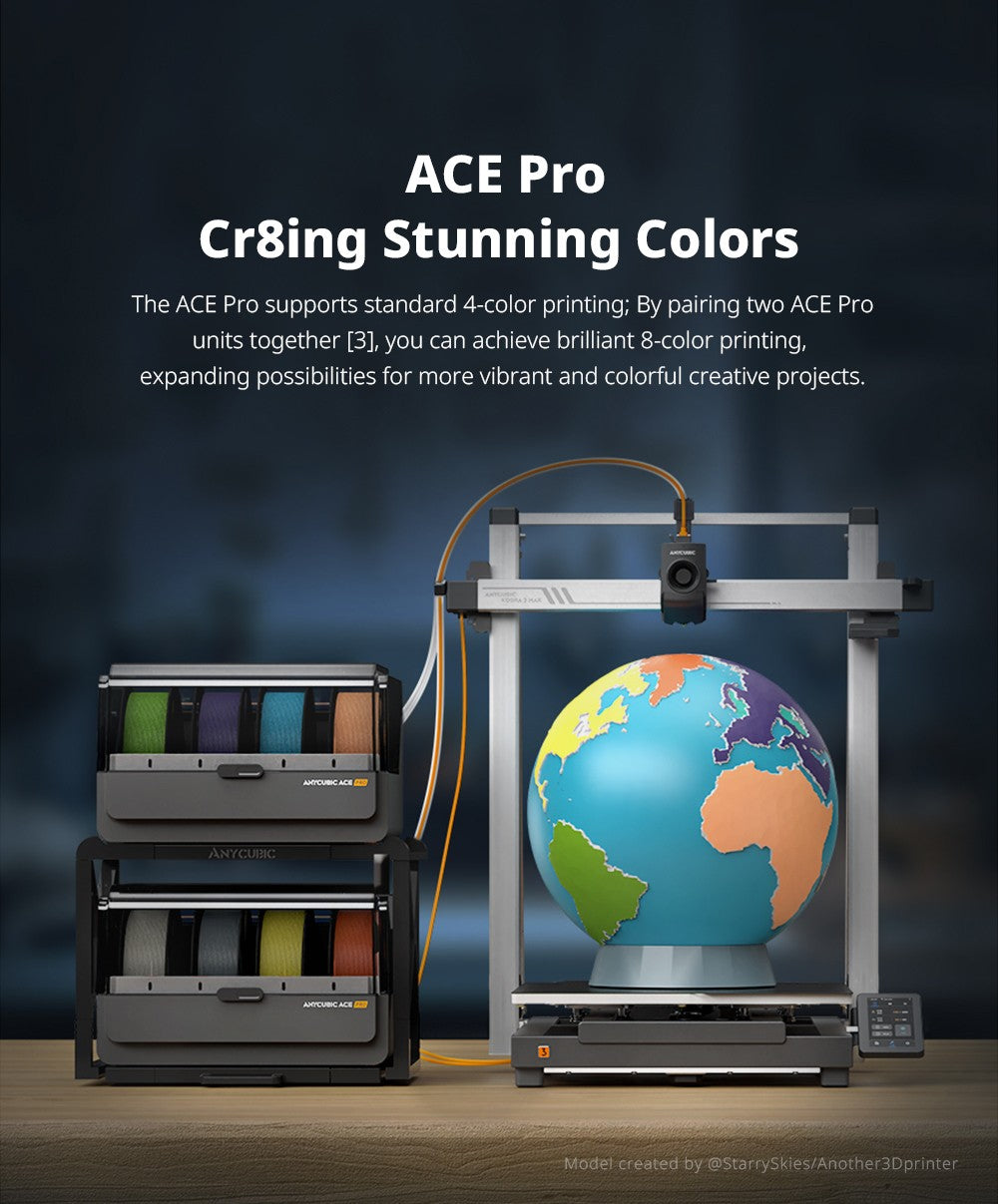 3D tlačiareň Anycubic Kobra 3 Max Combo, tlač až 8 farbami, farebný motor ACE Pro, vysoká tlačová rýchlosť 600 mm/s, automatické vyrovnanie a ochrana proti strate krokov, 420*420*500 mm