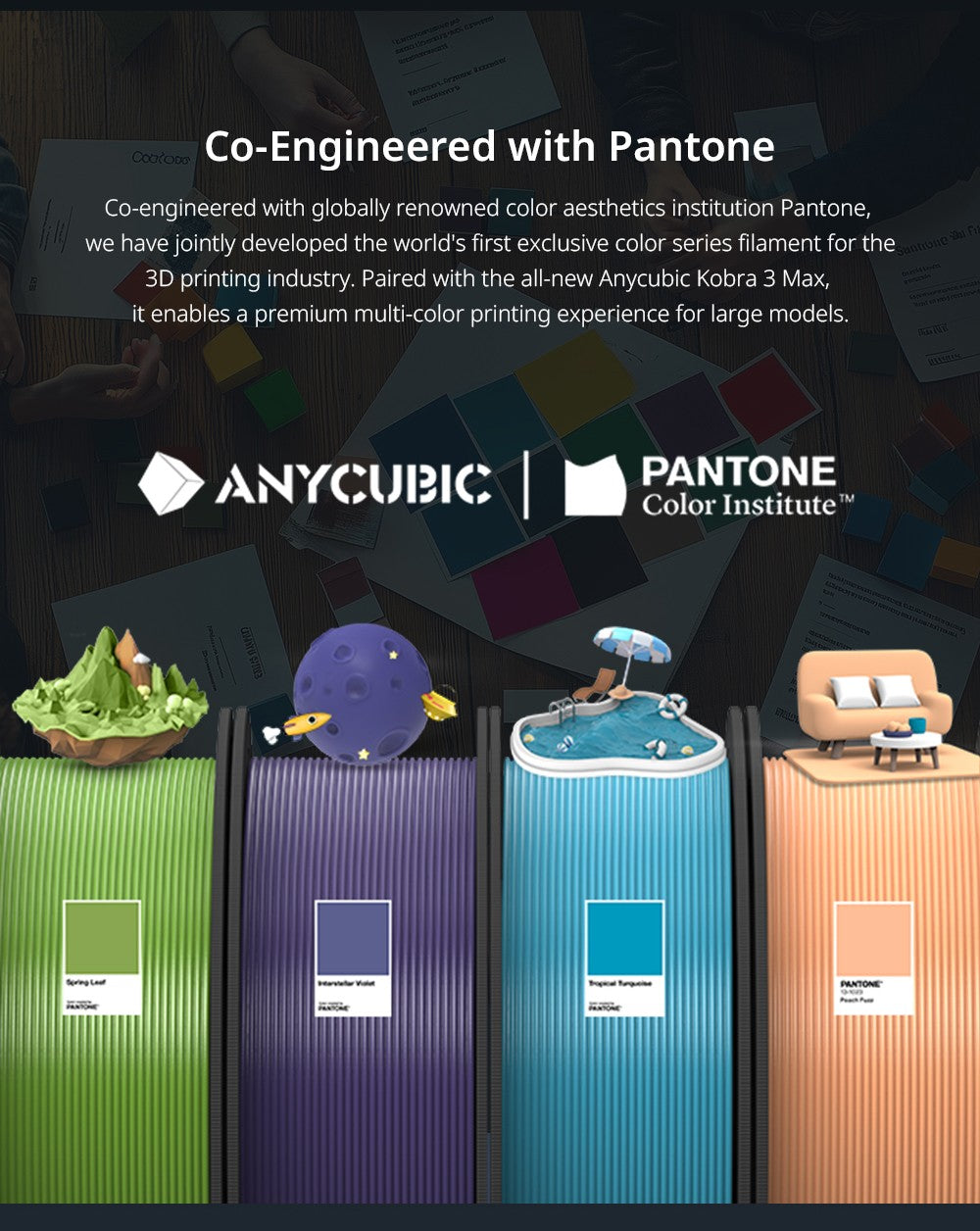 3D tlačiareň Anycubic Kobra 3 Max Combo, tlač až 8 farbami, farebný motor ACE Pro, vysoká tlačová rýchlosť 600 mm/s, automatické vyrovnanie a ochrana proti strate krokov, 420*420*500 mm