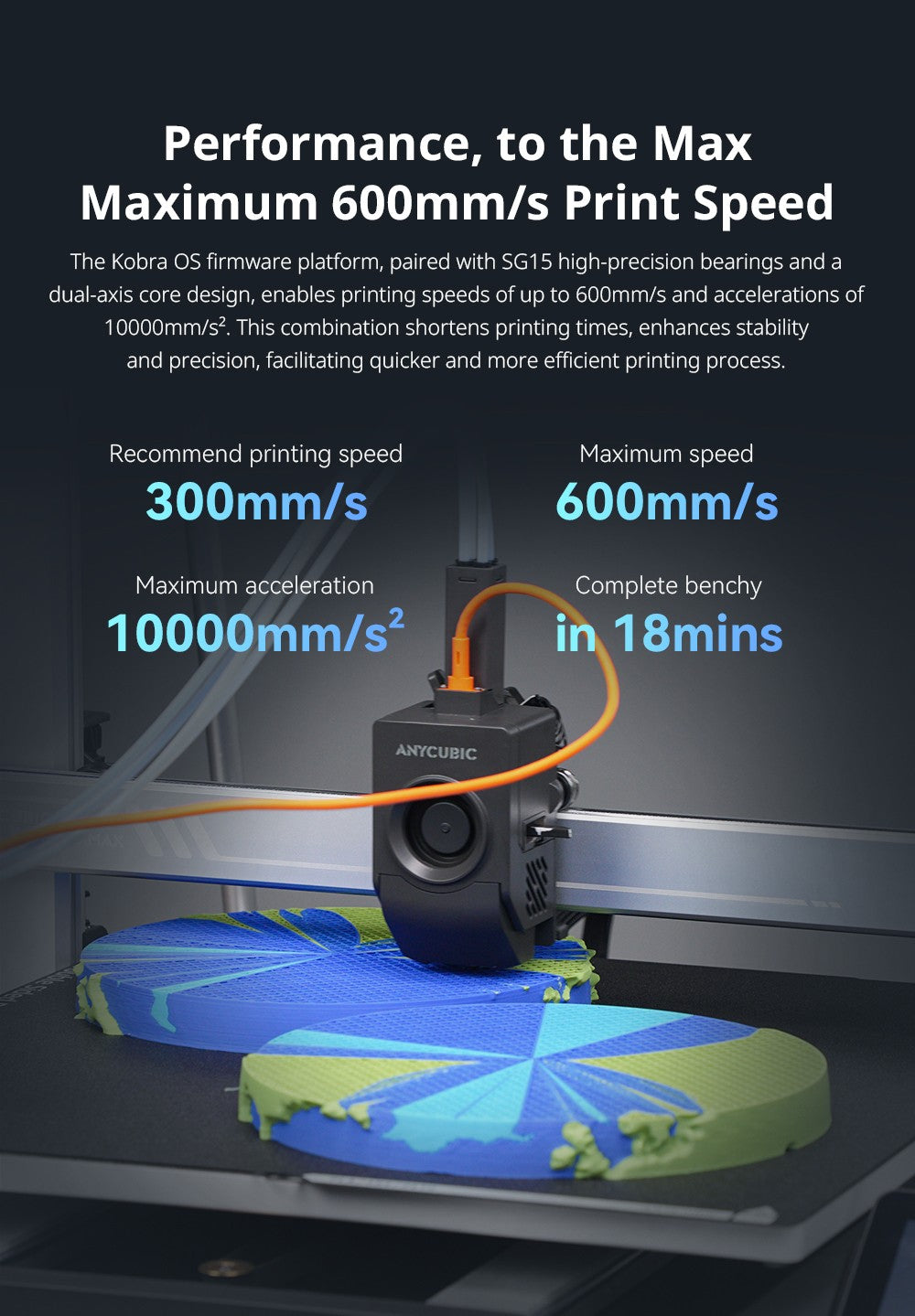 3D tlačiareň Anycubic Kobra 3 Max Combo, tlač až 8 farbami, farebný motor ACE Pro, vysoká tlačová rýchlosť 600 mm/s, automatické vyrovnanie a ochrana proti strate krokov, 420*420*500 mm