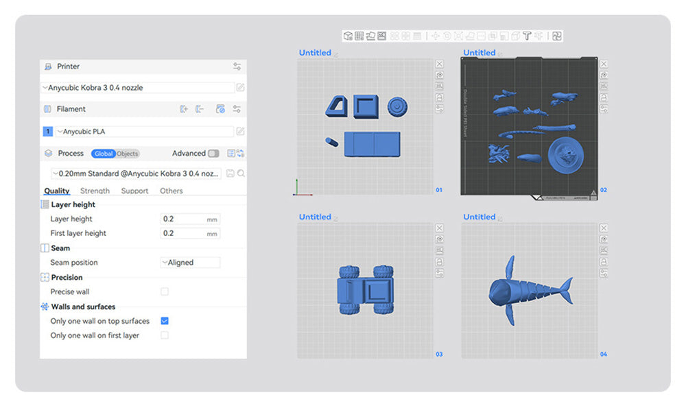 3D tlačiareň ANYCUBIC KOBRA S1 COMBO, živý 8-farebný tlač, ultra vysoká rýchlosť 600 mm/s, automatické vyrovnanie, 320 °C hlavička, ultra tichý chod 44 dB, konštrukcia CoreXY, 250*250*250 mm