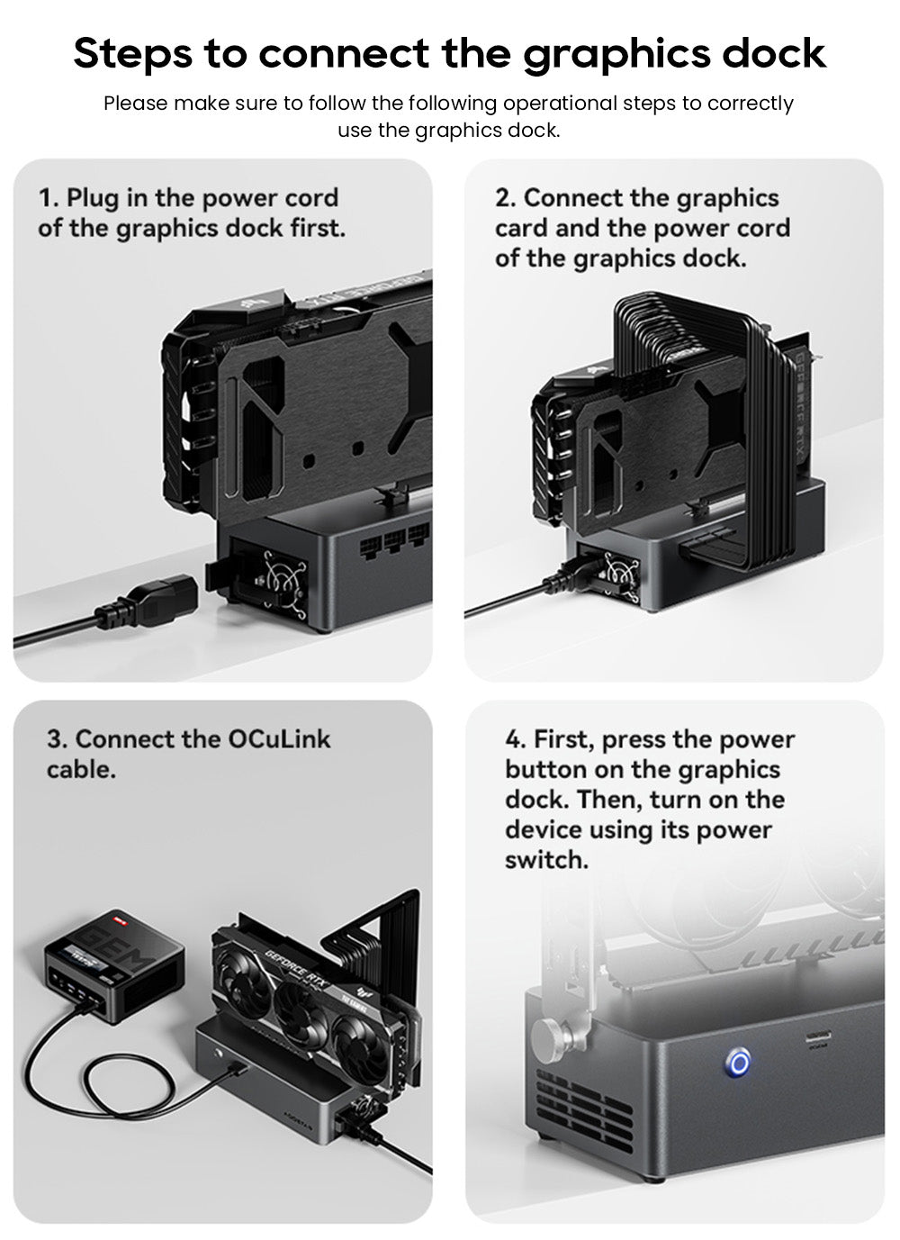 AOOSTAR AG01 eGPU dokovací stanica s portom Oculink, integrovaným 800W zdrojom, podporuje TGX rozhranie s možnosťou výmeny za chodu - EU zástrčka