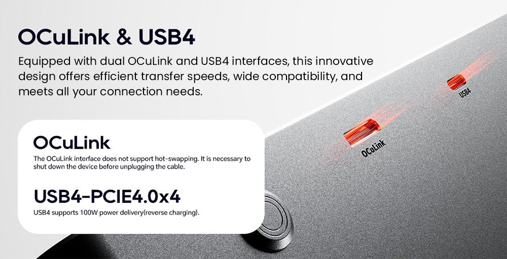 AOOSTAR AG02 eGPU Dock s portom Oculink & USB4, 100W reverzným nabíjaním, integrovaným 800W zdrojom, podporuje rozhranie TGX s možnosťou výmeny za chodu - EU zástrčka