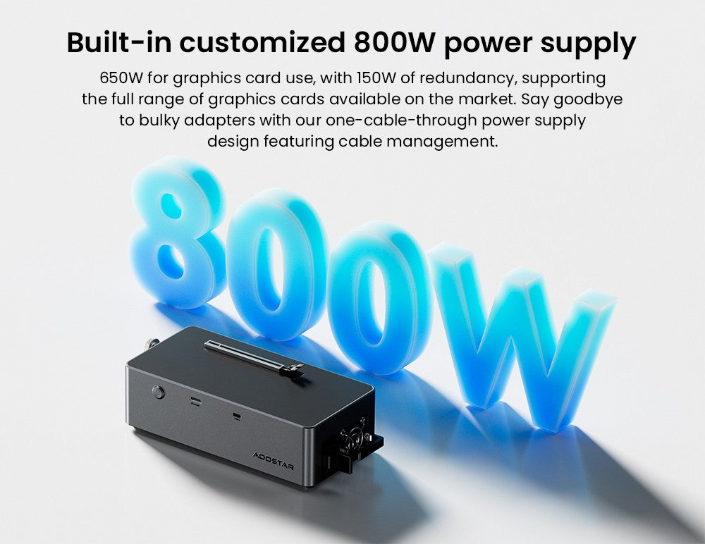 AOOSTAR AG02 eGPU Dock s portom Oculink & USB4, 100W reverzným nabíjaním, integrovaným 800W zdrojom, podporuje rozhranie TGX s možnosťou výmeny za chodu - EU zástrčka