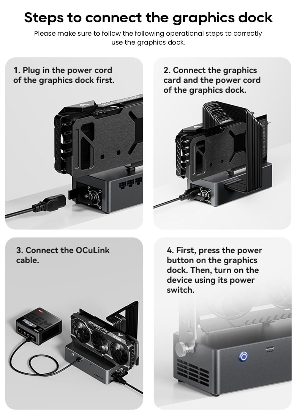 AOOSTAR AG02 eGPU Dock s portom Oculink & USB4, 100W reverzným nabíjaním, integrovaným 800W zdrojom, podporuje rozhranie TGX s možnosťou výmeny za chodu - EU zástrčka
