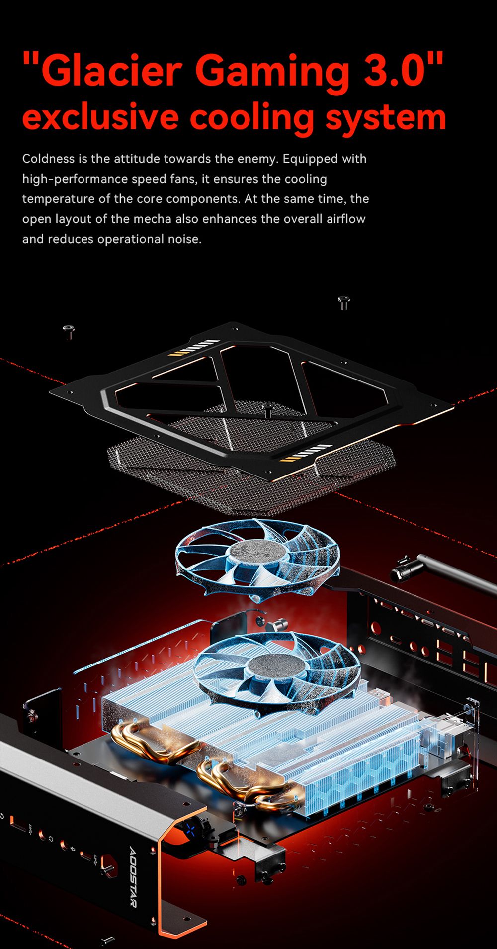 AOOSTAR GODX herný mini PC s dedikovanou GPU, procesor AMD Ryzen 9 6900HX s 8 jadierami a taktom 4,9 GHz, grafická karta AMD Radeon RX 6600LE s 8 GB pamäte a 128-bitovým rozhraním, 32 GB RAM, 1 TB SSD, WiFi6, 2x 2,5G LAN, 5x USB3.2, 1x USB4, 1x Type-C, 1x DP, 1x HDMI, 2x konektor pre slúchadlá, 2x konektor pre mikrofón - EU zástrčka
