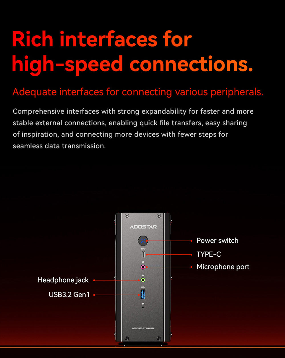 AOOSTAR GODX herný mini PC s dedikovanou GPU, procesor AMD Ryzen 9 6900HX s 8 jadierami a taktom 4,9 GHz, grafická karta AMD Radeon RX 6600LE s 8 GB pamäte a 128-bitovým rozhraním, 32 GB RAM, 1 TB SSD, WiFi6, 2x 2,5G LAN, 5x USB3.2, 1x USB4, 1x Type-C, 1x DP, 1x HDMI, 2x konektor pre slúchadlá, 2x konektor pre mikrofón - EU zástrčka