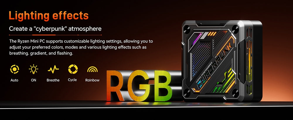 Herný mini PC MN78 s RGB podsvietením, AMD Ryzen 7 7840HS osemjadrový procesor s 16 vláknami až do 5,1 GHz, 16 GB DDR5 RAM, 512 GB M.2 SSD, Windows 11 Pro, WiFi6 Bluetooth 5.2, HDMI USB4 DP 4K@60Hz trojitý displej, USB4*1 USB3.2*2 USB2.0*2 HDMI*1 LAN*2 - čierna, EU